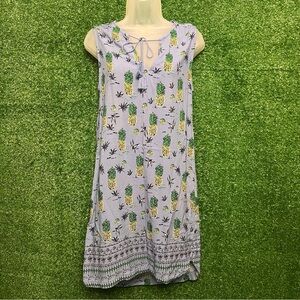 Beach Lunch Lounge Sleeveless Tropical Pineapple Print Sheath Dress Vacation SM